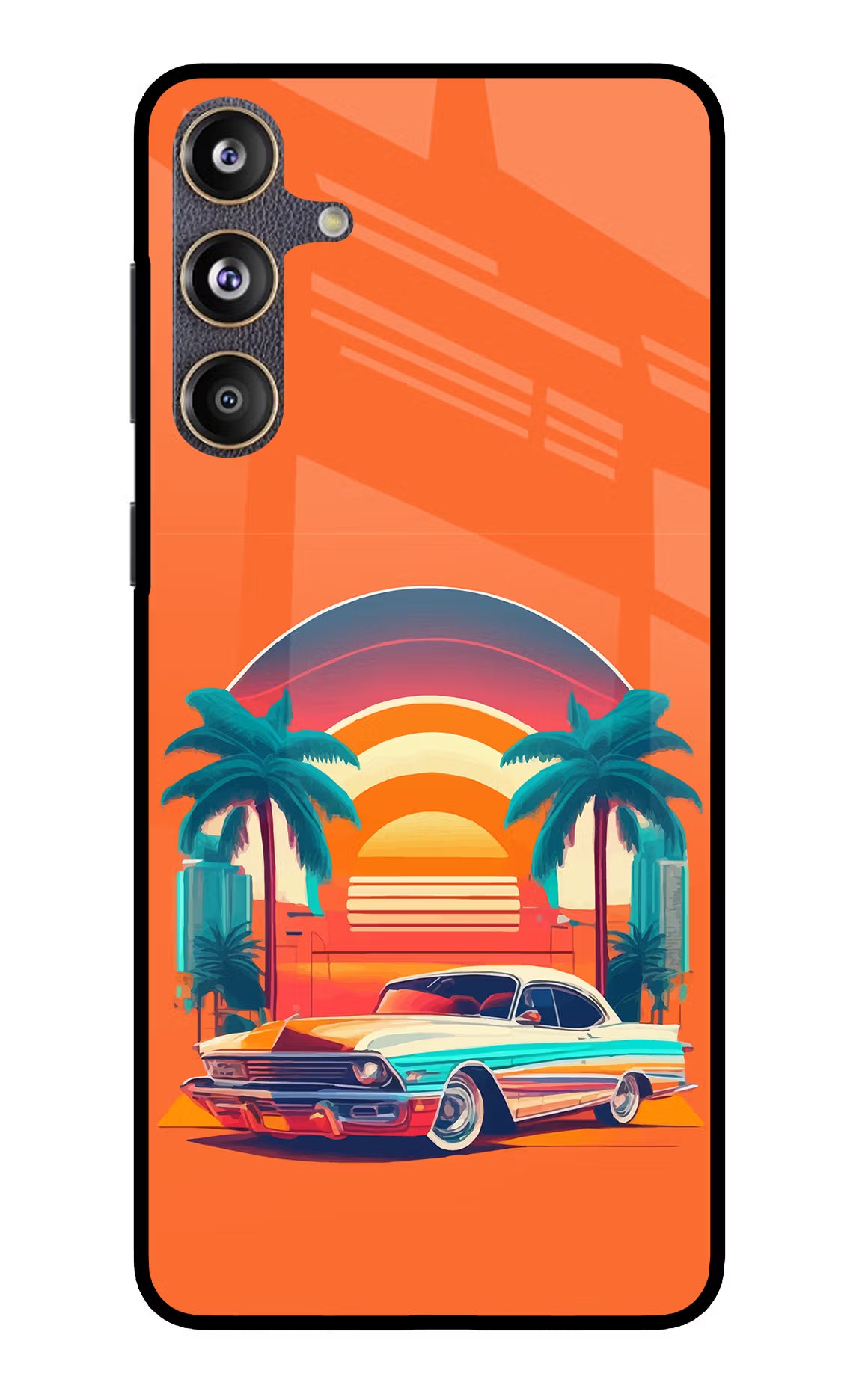 Palm Drive 80s Samsung F55 5G Glass Case Back Cover by Casekaro