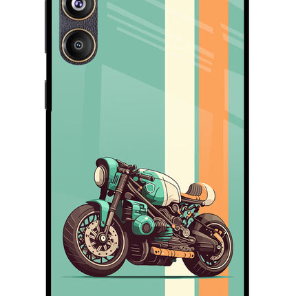Striped Moto Drift Samsung F55 5G Glass Case Back Cover by Casekaro