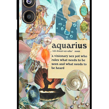 Aquarius Zodiac Samsung F55 5G Glass Case Back Cover by Casekaro