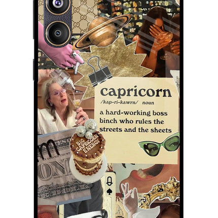 Capricorn Zodiac Samsung F55 5G Glass Case Back Cover by Casekaro
