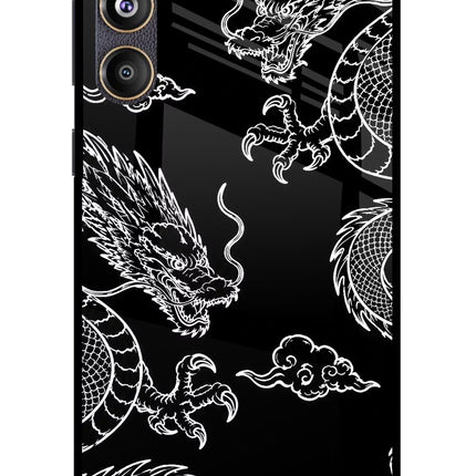 Twin Dragons Samsung F55 5G Glass Case Back Cover by Casekaro