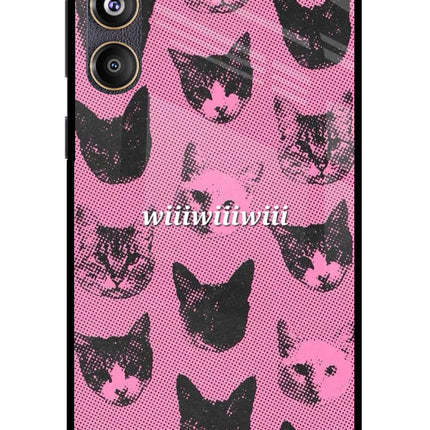 Pink Cats Samsung F55 5G Glass Case Back Cover by Casekaro