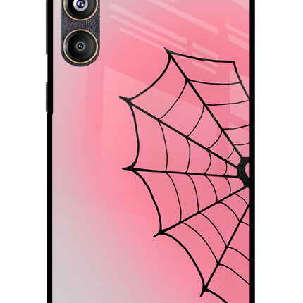 Pink Web Samsung F55 5G Glass Case Back Cover by Casekaro