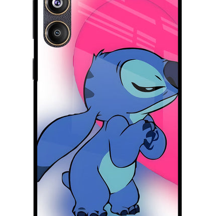 Stitch Hug Samsung F55 5G Glass Case Back Cover by Casekaro