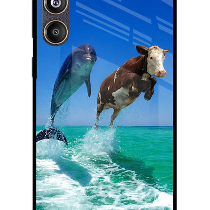 Dolphin vs Cow Samsung F55 5G Glass Case Back Cover by Casekaro