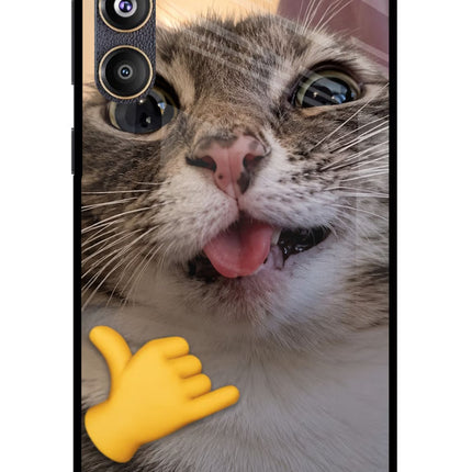 Silly Cat Call Samsung F55 5G Glass Case Back Cover by Casekaro