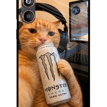 Gamer Cat Energy Samsung F55 5G Glass Case Back Cover by Casekaro
