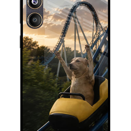 Rollercoaster Dog Samsung F55 5G Glass Case Back Cover by Casekaro