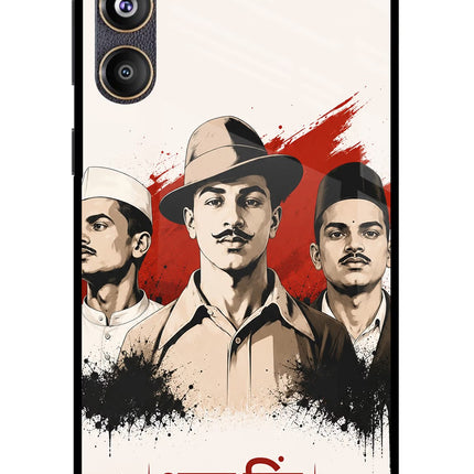 Bhagat Singh Trio Samsung F55 5G Glass Case Back Cover by Casekaro