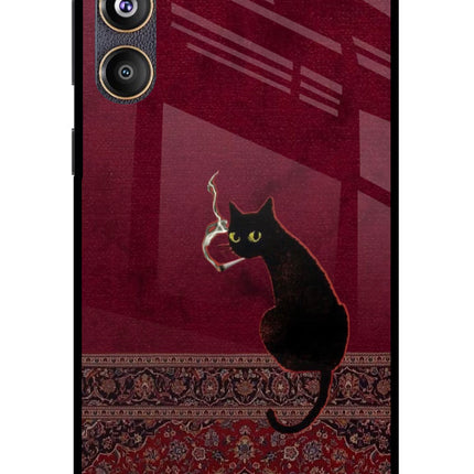 Midnight Cat Samsung F55 5G Glass Case