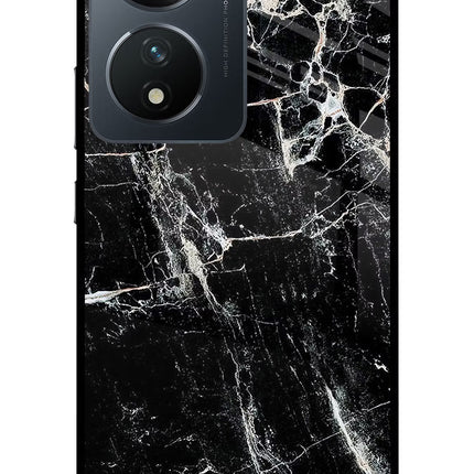Black Marble Texture Vivo T2 5G Glass Case Back Cover by Casekaro