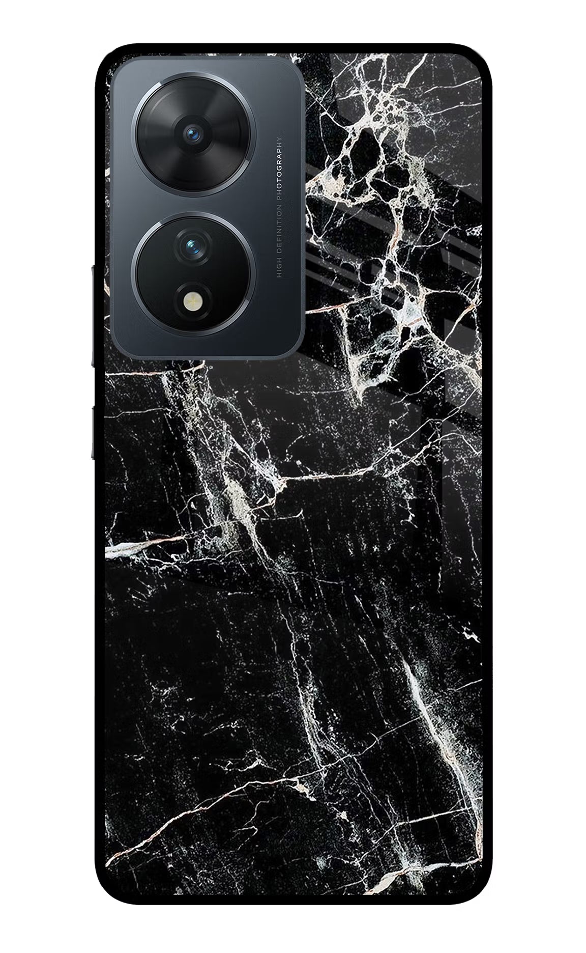Black Marble Texture Vivo T2 5G Glass Case Back Cover by Casekaro