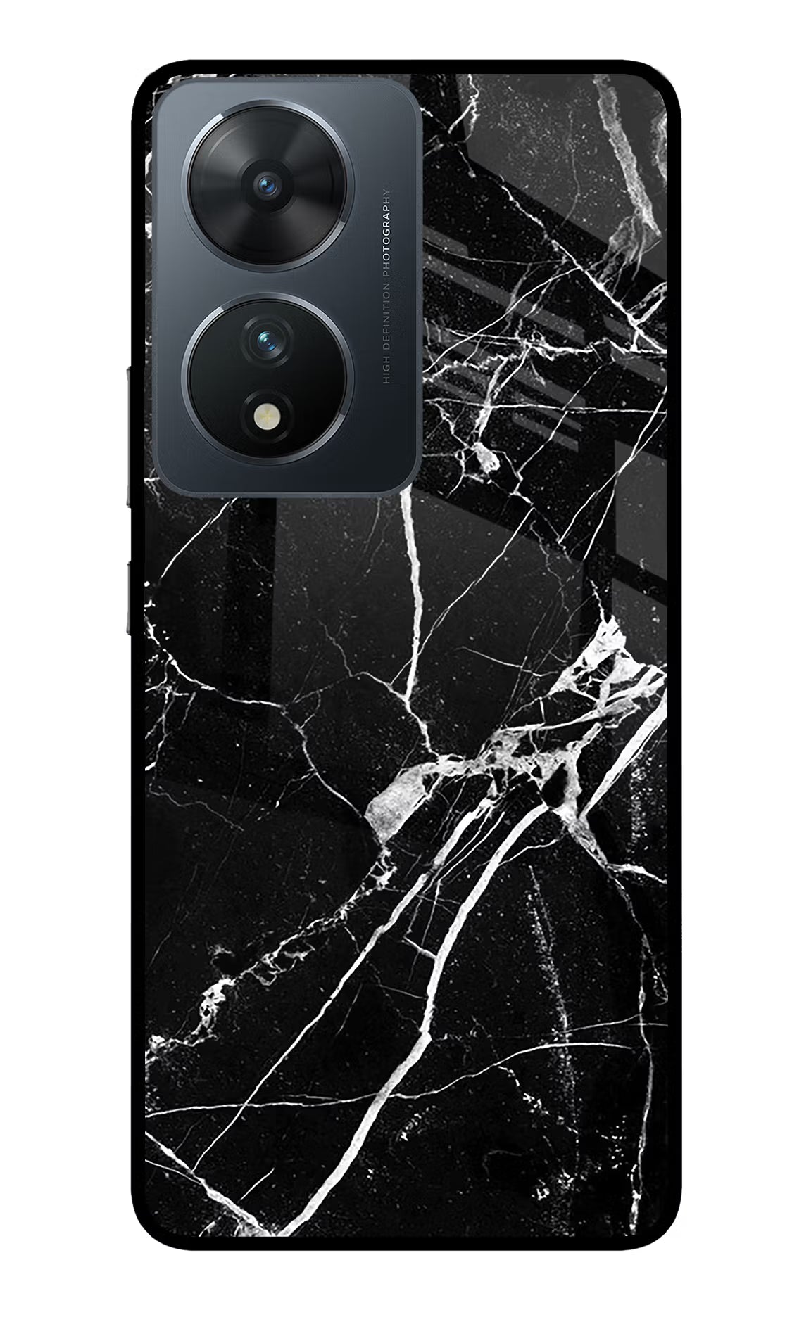 Black Marble Pattern Vivo T2 5G Glass Case Back Cover by Casekaro