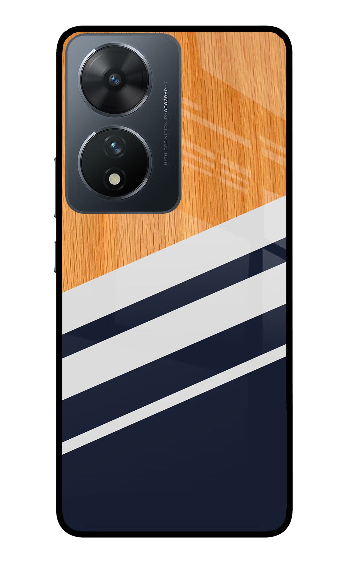 Blue and white wooden Vivo T2 5G Glass Case