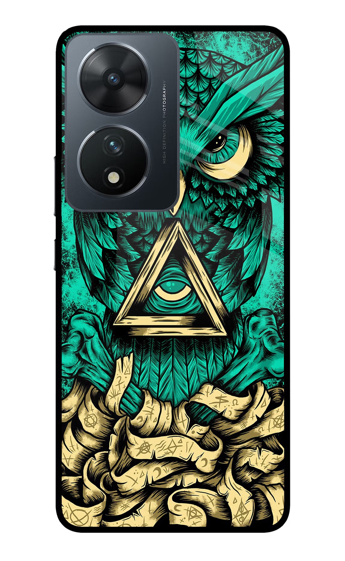 Green Owl Vivo T2 5G Glass Case Back Cover by Casekaro