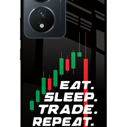 Eat Sleep Trade Repeat Vivo T2 5G Glass Case Back Cover by Casekaro