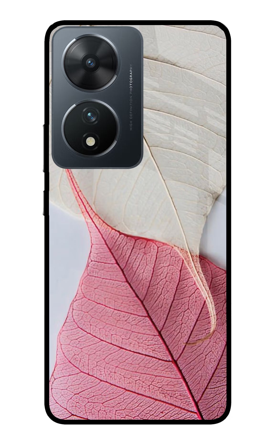 White Pink Leaf Vivo T2 5G Glass Case Back Cover by Casekaro