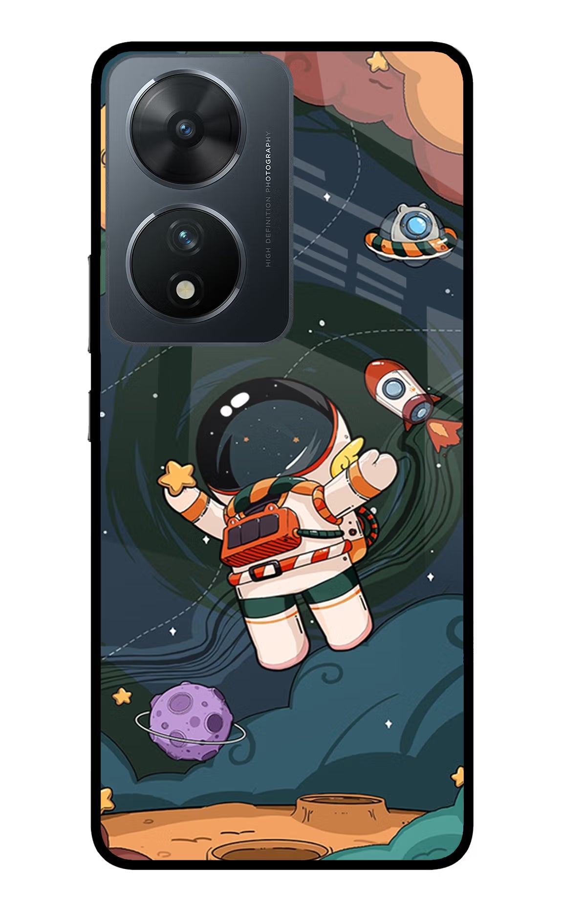 Cartoon Astronaut Vivo T2 5G Glass Case