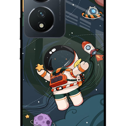 Cartoon Astronaut Vivo T2 5G Glass Case Back Cover by Casekaro