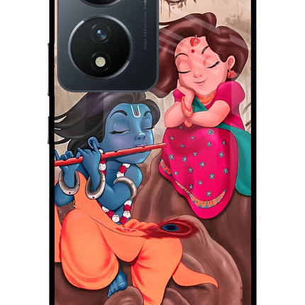 Radhe Krishna Vivo T2 5G Glass Case Back Cover by Casekaro