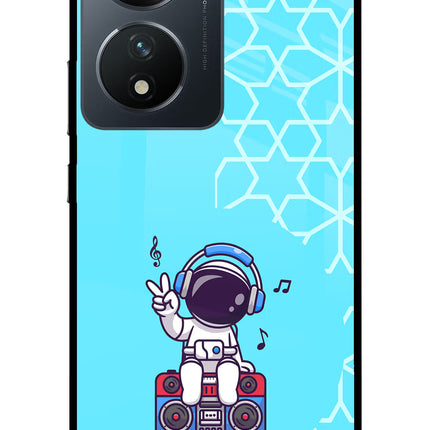 Cute Astronaut Chilling Vivo T2 5G Glass Case Back Cover by Casekaro