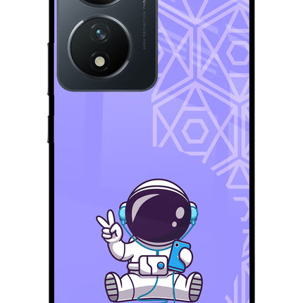 Cute Astronaut Chilling Vivo T2 5G Glass Case Back Cover by Casekaro