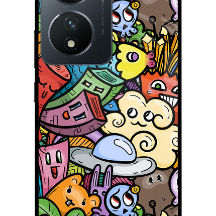 Veggie Doodle Vivo T2 5G Glass Case Back Cover by Casekaro