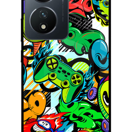 Game Doodle Vivo T2 5G Glass Case Back Cover by Casekaro