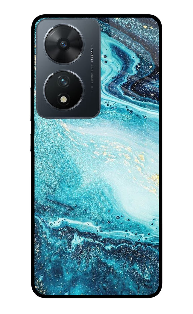 Blue Glitter Marble Vivo T2 5G Glass Case Back Cover by Casekaro