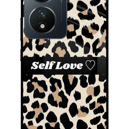 Leopard Print Self Love Vivo T2 5G Glass Case Back Cover by Casekaro