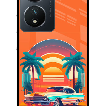 Palm Drive 80s Vivo T2 5G Glass Case Back Cover by Casekaro
