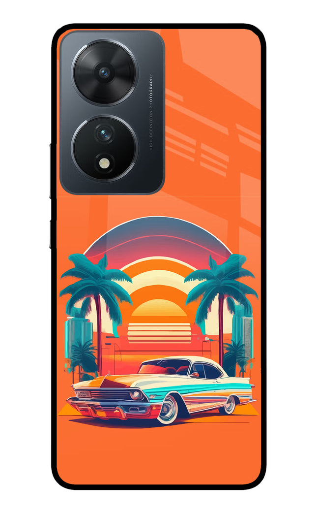 Palm Drive 80s Vivo T2 5G Glass Case Back Cover by Casekaro