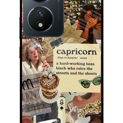 Capricorn Zodiac Vivo T2 5G Glass Case Back Cover by Casekaro
