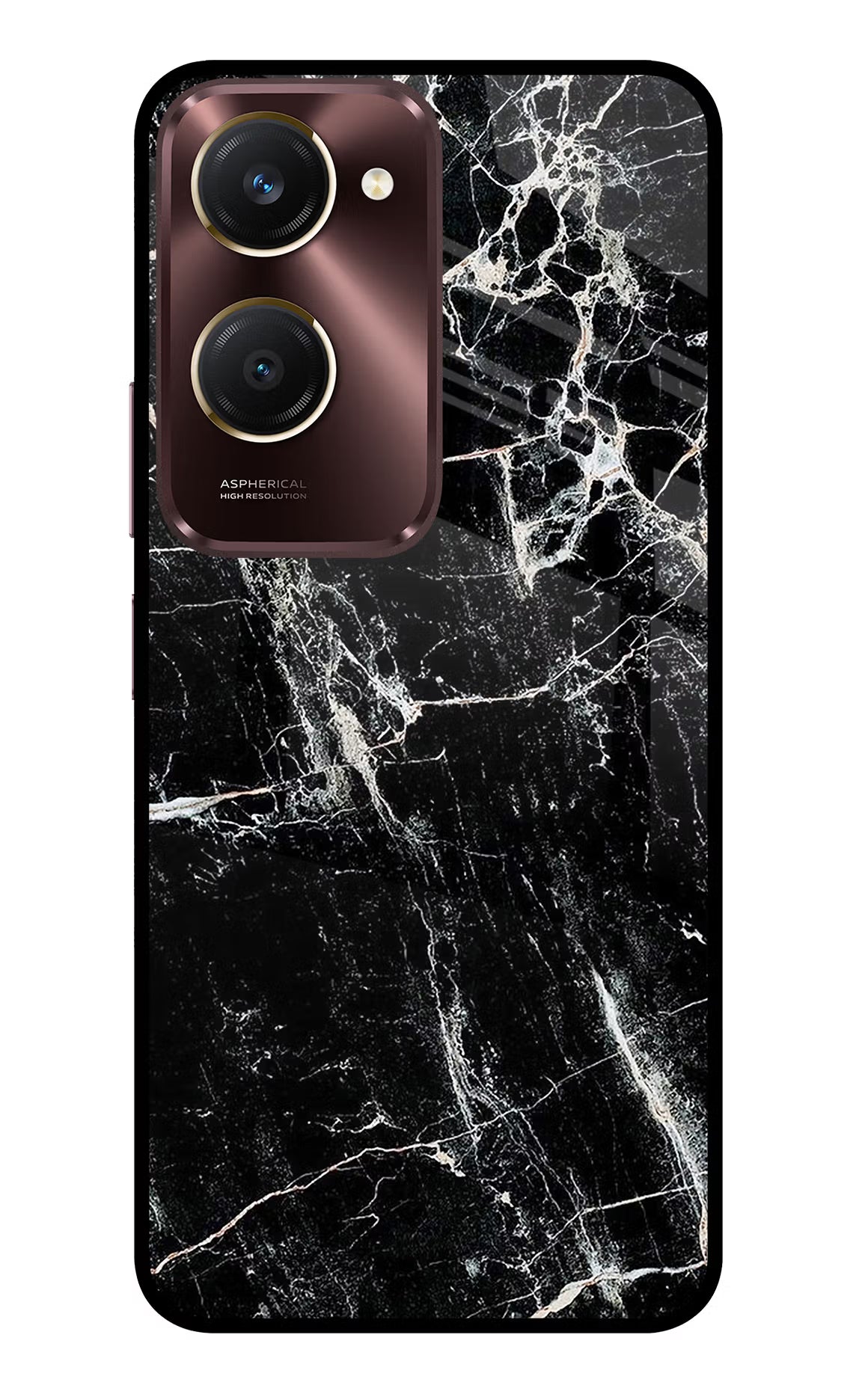 Black Marble Texture Vivo Y28s 5G Glass Case Back Cover by Casekaro