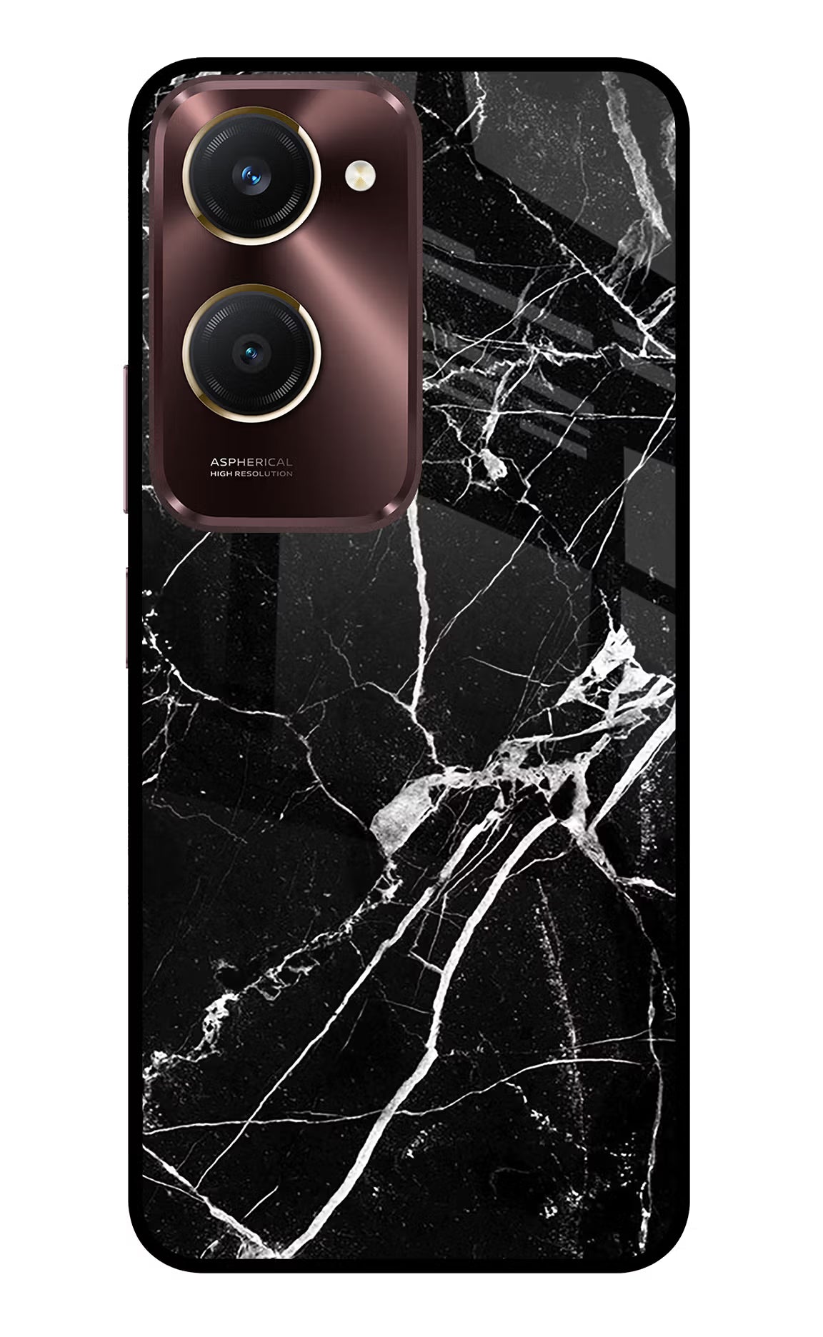 Black Marble Pattern Vivo Y28s 5G Glass Case Back Cover by Casekaro
