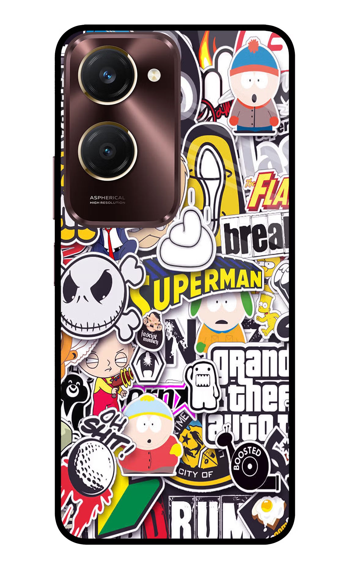 Sticker Bomb Vivo Y28s 5G Glass Case Back Cover by Casekaro