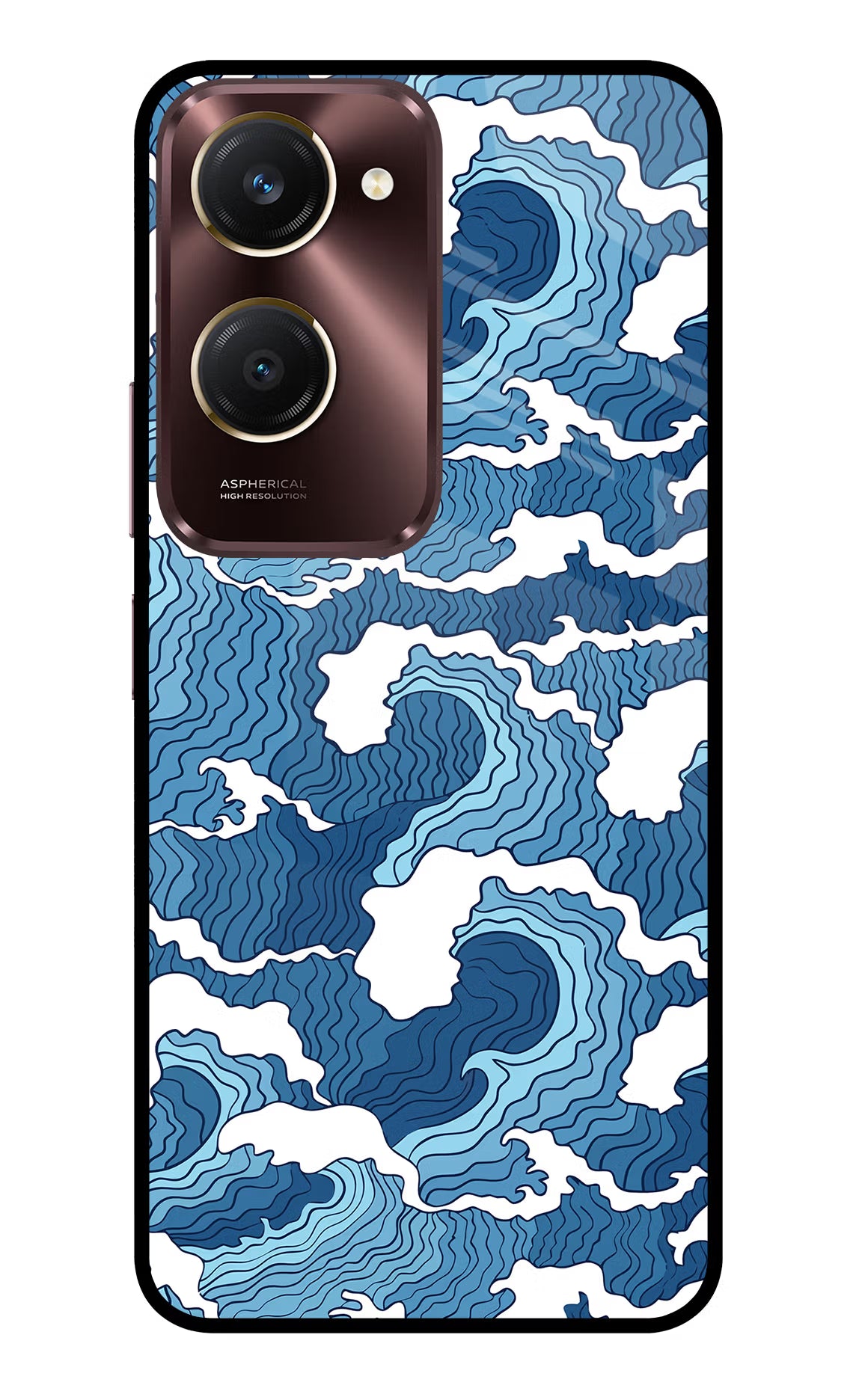 Blue Waves Vivo Y28s 5G Glass Case Back Cover by Casekaro