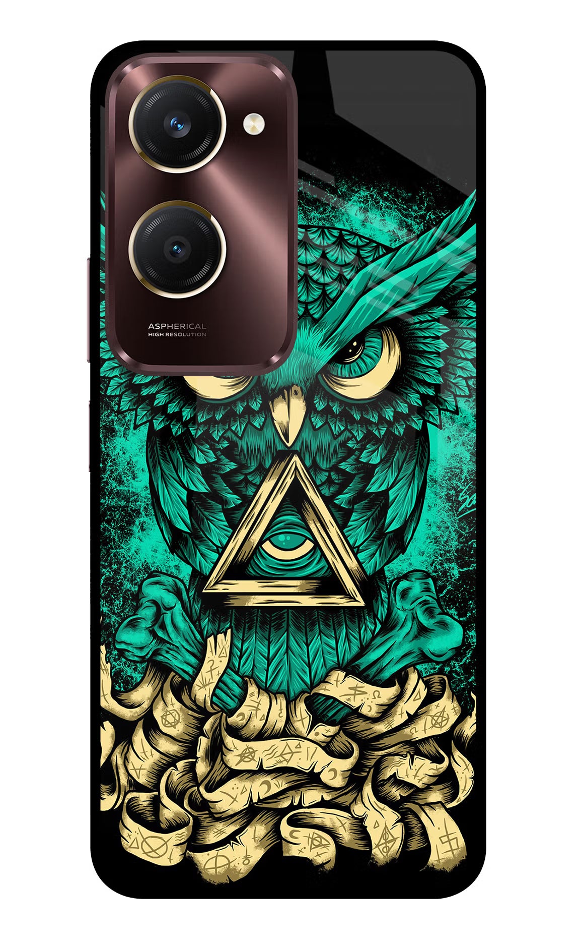 Green Owl Vivo Y28s 5G Glass Case Back Cover by Casekaro