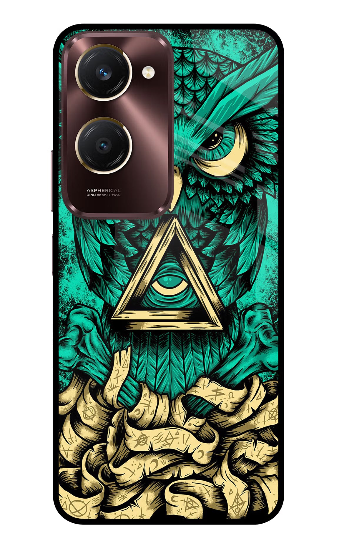 Green Owl Vivo Y28s 5G Glass Case Back Cover by Casekaro