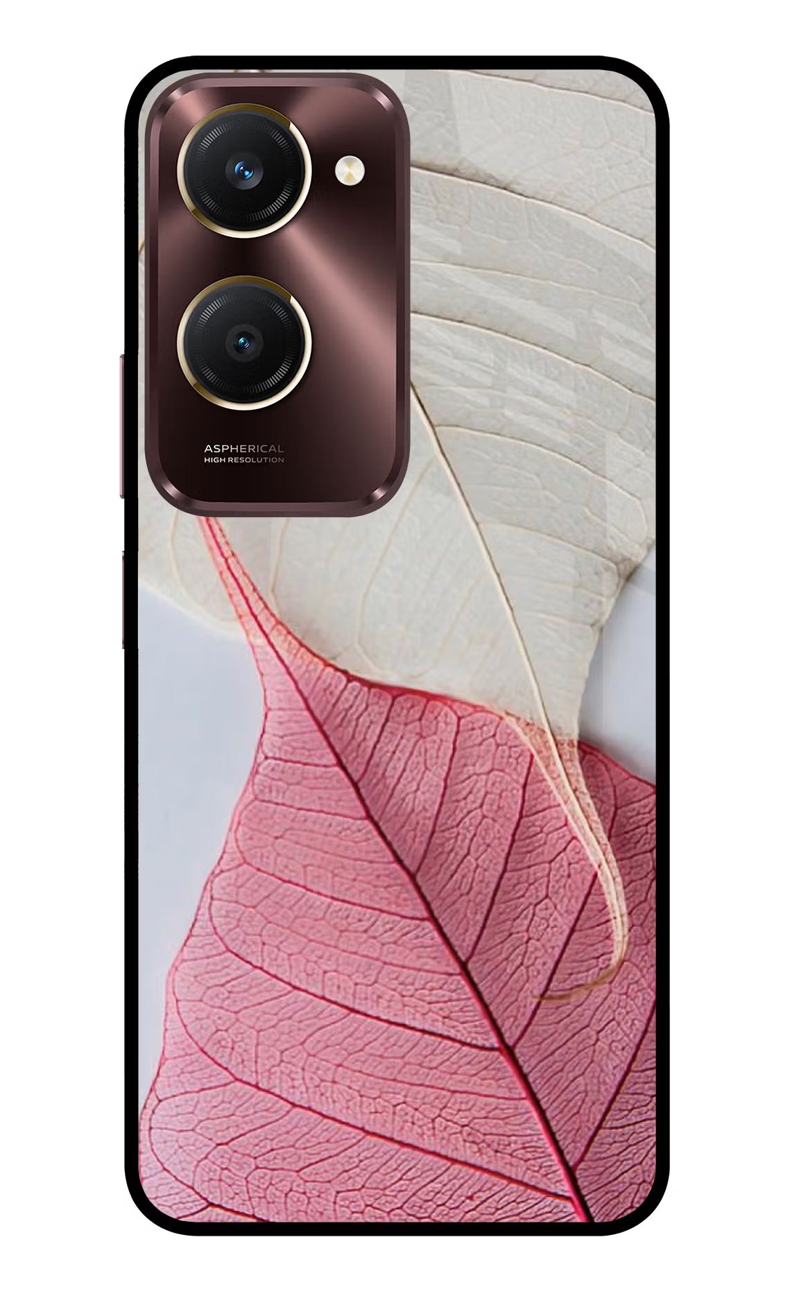 White Pink Leaf Vivo Y28s 5G Glass Case