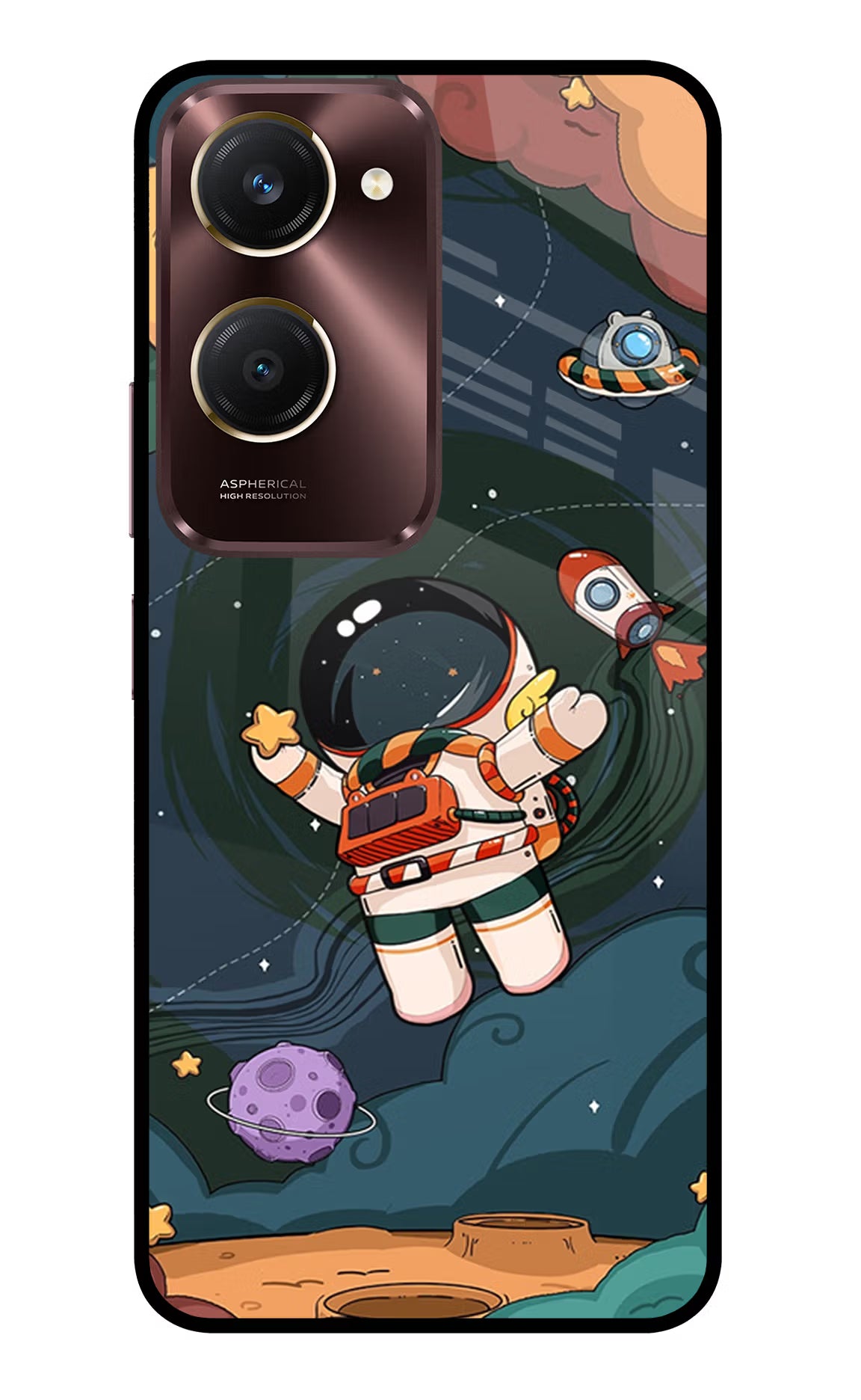 Cartoon Astronaut Vivo Y28s 5G Glass Case