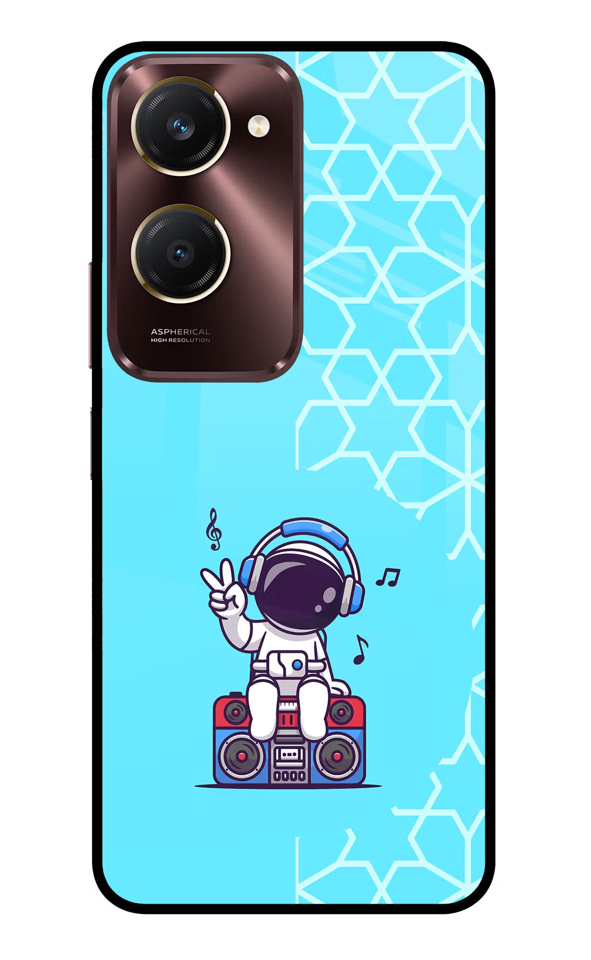 Cute Astronaut Chilling Vivo Y28s 5G Glass Case Back Cover by Casekaro