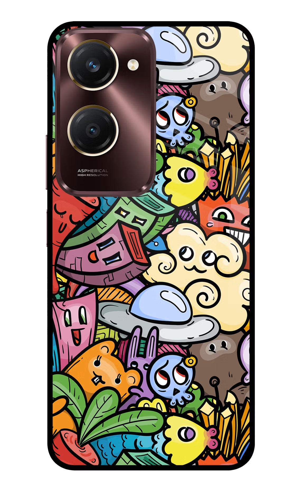 Veggie Doodle Vivo Y28s 5G Glass Case Back Cover by Casekaro