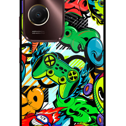 Game Doodle Vivo Y28s 5G Glass Case Back Cover by Casekaro