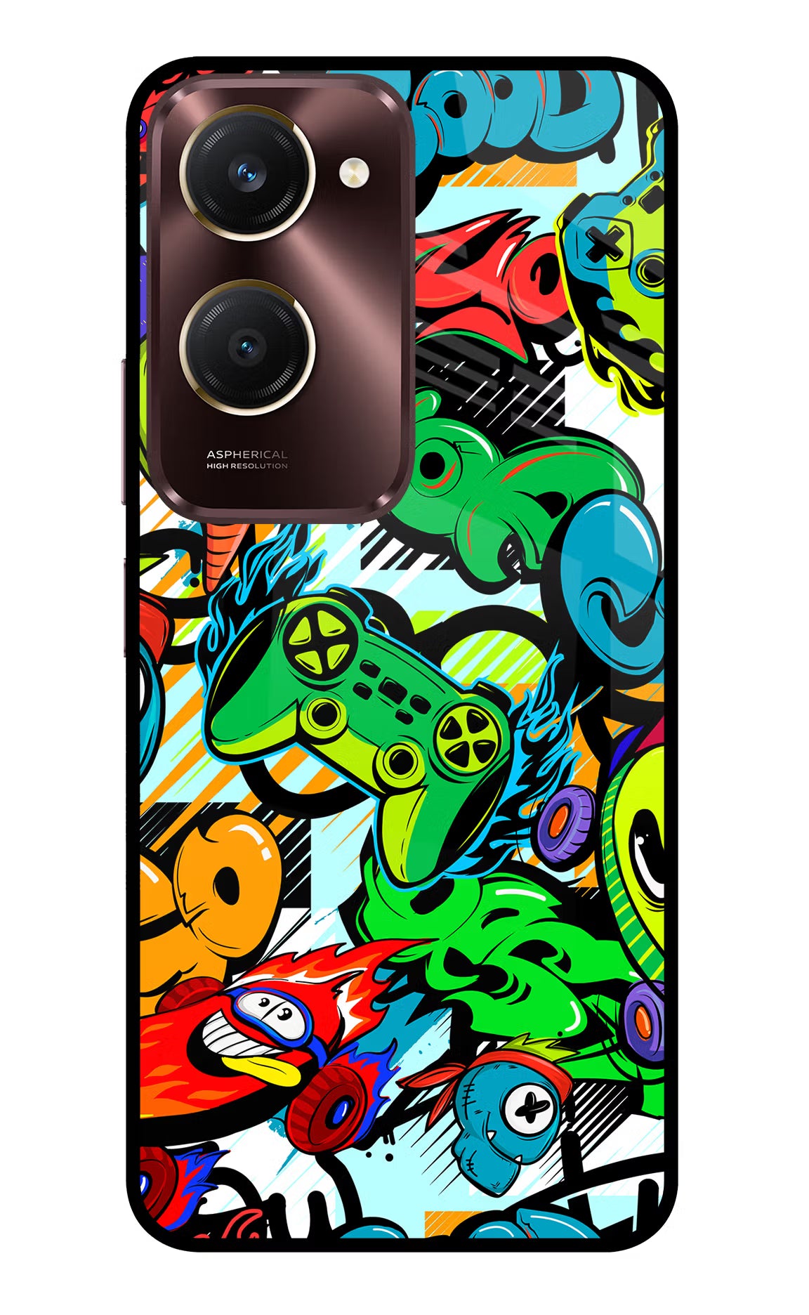 Game Doodle Vivo Y28s 5G Glass Case Back Cover by Casekaro