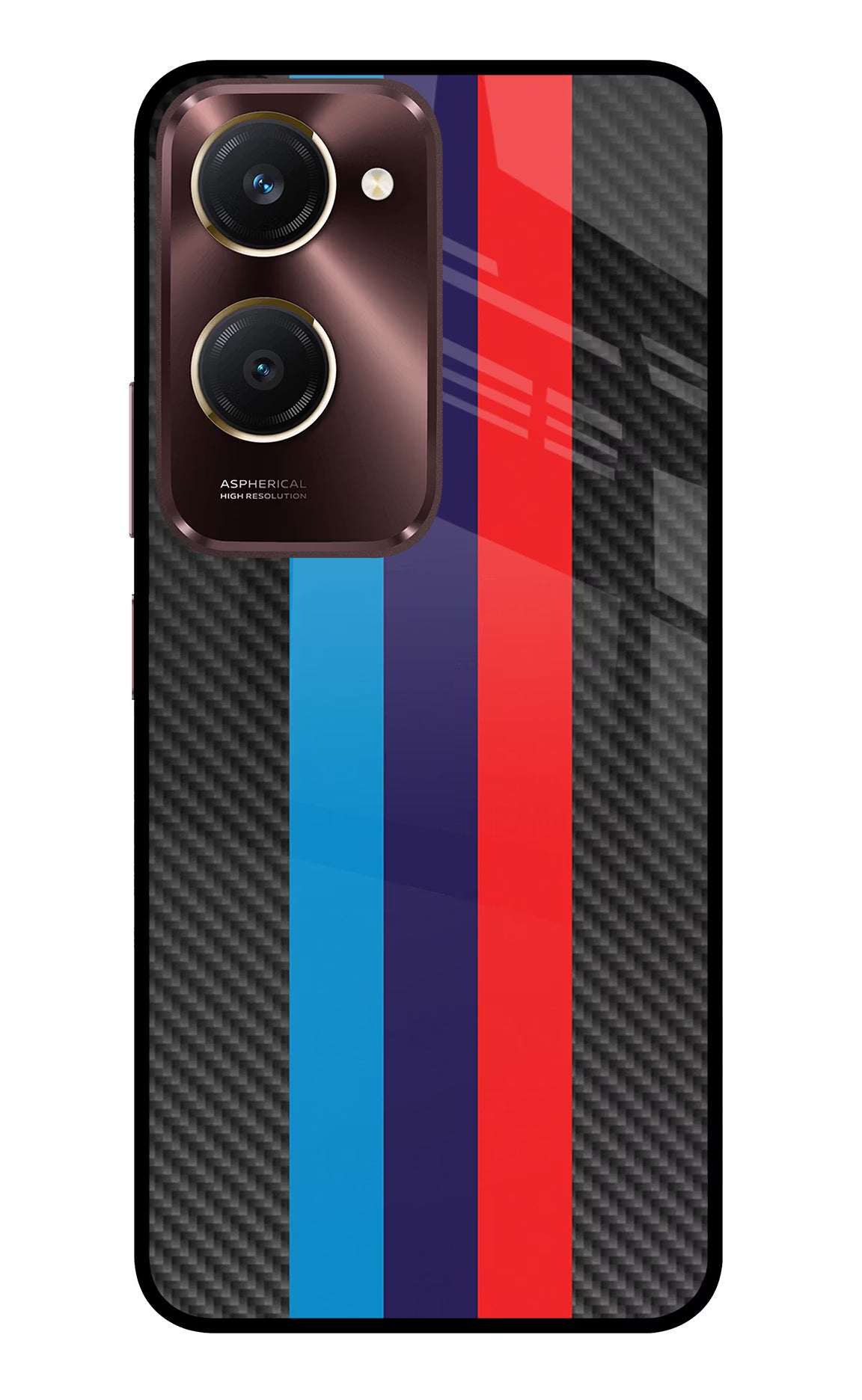 BMW Stripes Pattern Vivo Y28s 5G Glass Case Back Cover by Casekaro