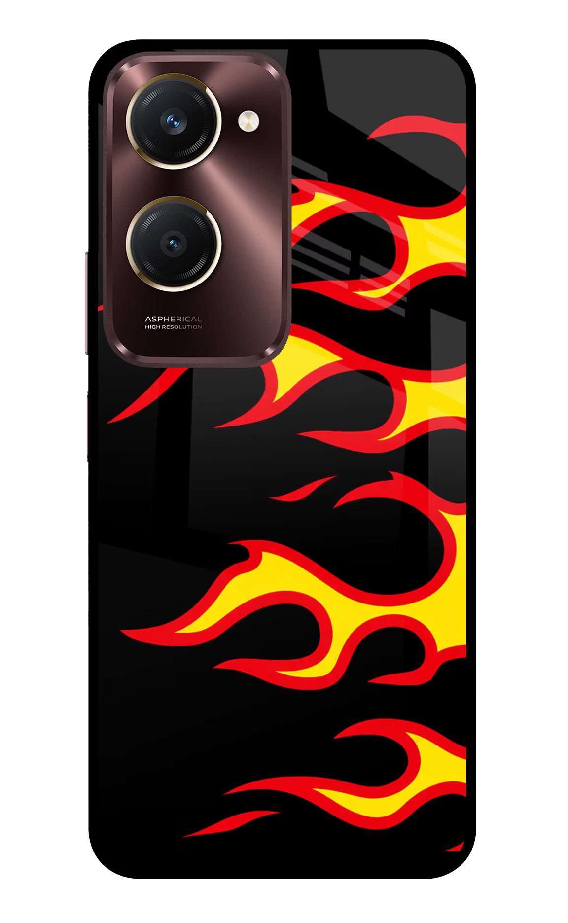 Side Sweep Flames Vivo Y28s 5G Glass Case Back Cover by Casekaro