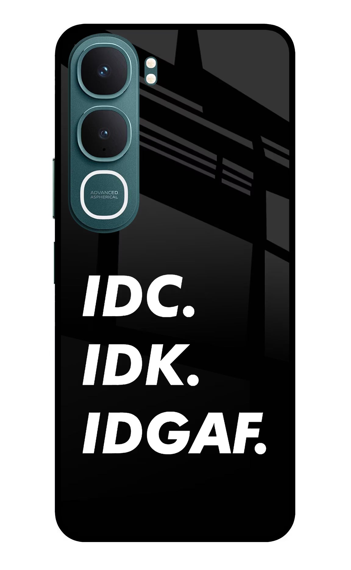 Idc Idk Idgaf Vivo Y31 5G Glass Case Back Cover by Casekaro