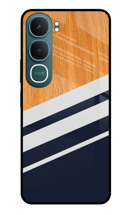 Blue and white wooden Vivo Y31 5G Glass Case