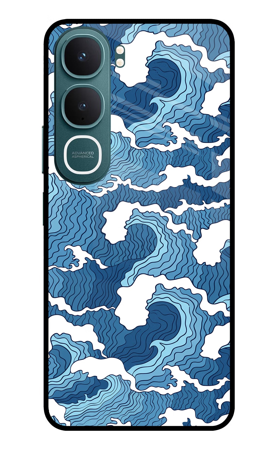 Blue Waves Vivo Y31 5G Glass Case Back Cover by Casekaro